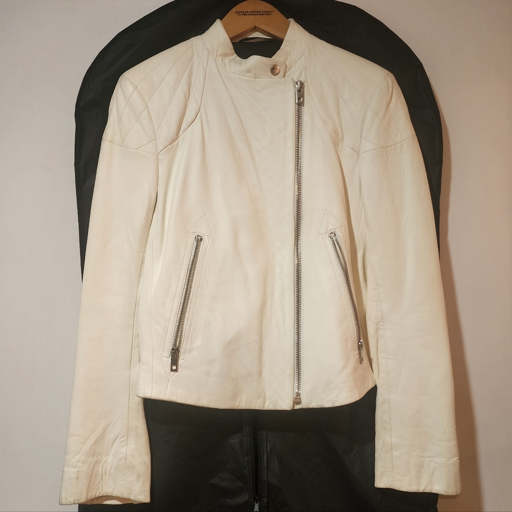 rag & bone White Lambskin Moto Jacket Size 4